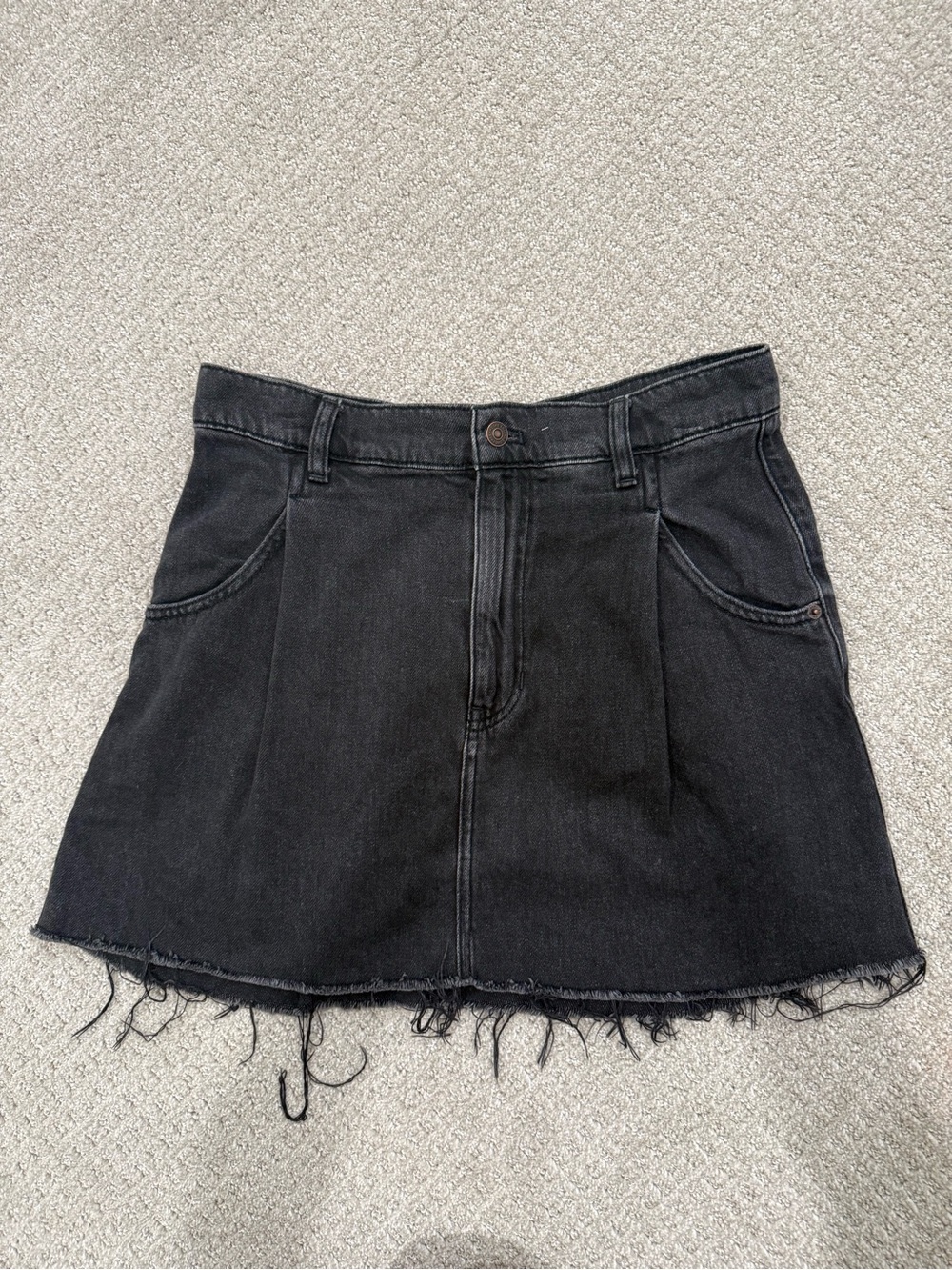 We The Free Black Frayed-Hem Denim Mini Skirt